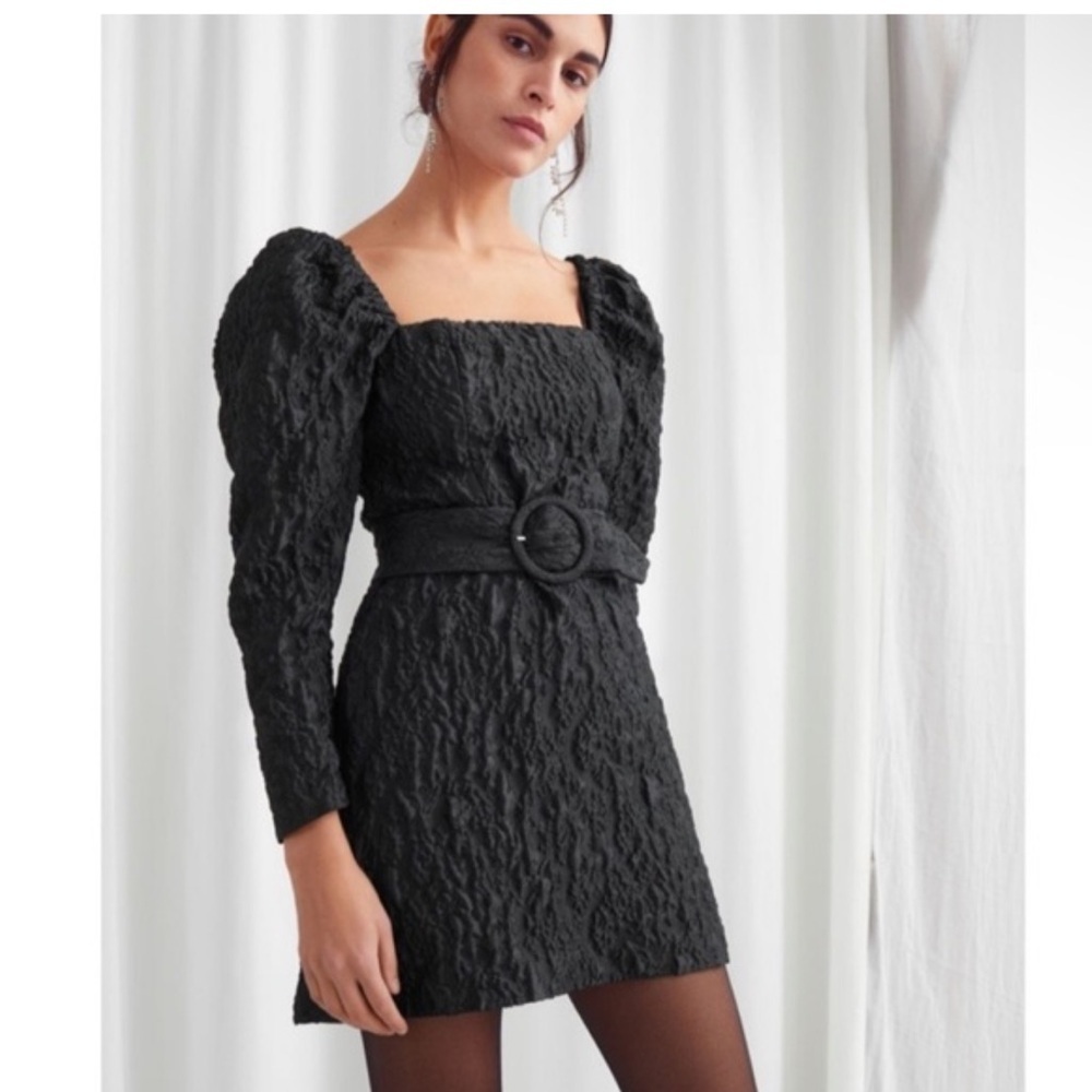& Other Stories Black Crinkle Long Sleeve Dress. Size 2